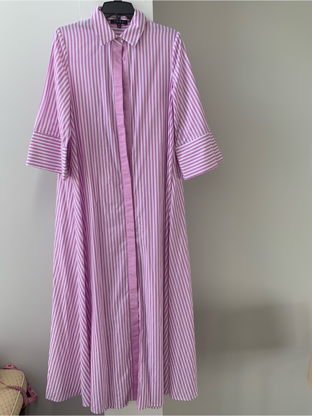 Fore Pink & White Striped Button-Front Maxi Shirt Dress